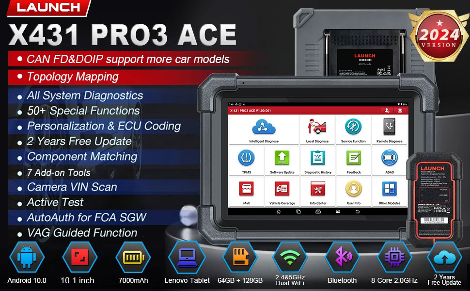 2024-Launch-X431-PRO3-ACE-Diagnostic-Tool-Supports-Online-ECU-Coding-Topology-Map-CANFD-DoIP-SGW-38-Service-Functions-SP511